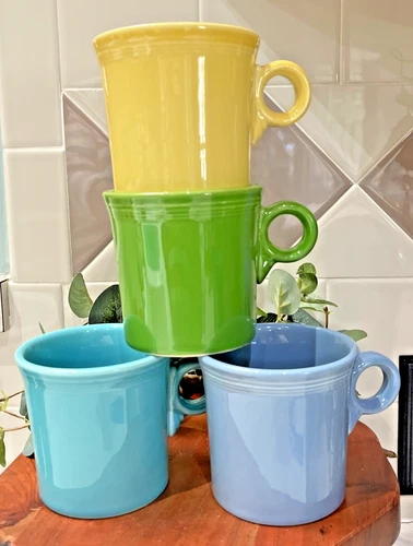 VTG Lot/4 Fiestaware Coffee Cups O Ring Handle Homer Laughlin Mugs Various Color