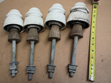 4pcs Vintage White Porcelain Insulators with threaded wooden Dowels