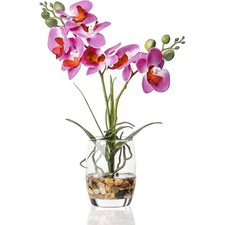 Artificial Purple Orchid in Glass Vase, Realistic Phalaenopsis Arrangement wi...