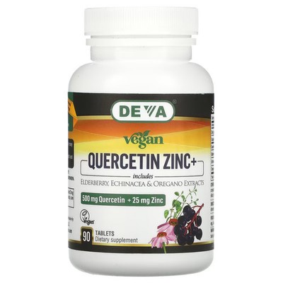 2 X Deva, Vegan Quercetin, 500 mg, Zinc+, 25 mg, 90 Tablets