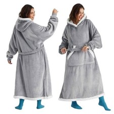 Bedsure Wearable Blanket Hoodie - Long Sherpa Hooded Blanket for Adult Warm Cozy
