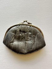 Vintage Eel Skin Leather Kiss-Lock Coin Purse Grey Good Condition