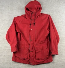 Vintage Eddie Bauer Hooded 80's Mountain Parka Red Size Large Full Zip Buttons