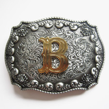 Western Men  s Zinc alloy Leather Belt Buckle Cowboy Letter B shape Pattern