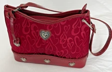 RARE Brighton Queen of Love Heart Handbag Red Jacquard Orig Heart Zipper Pull