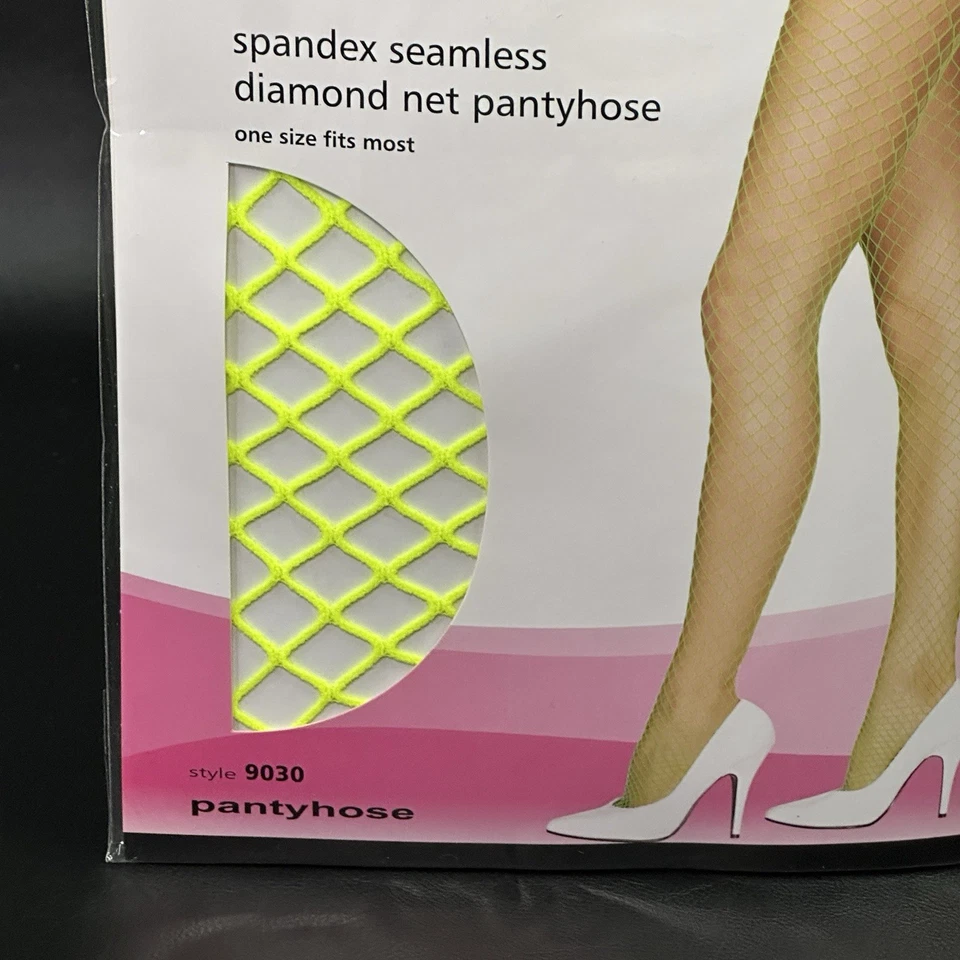 Pantimedias de Red Amarillo Neón Talla Única Red Diamante Halloween Disfraz Festival Foto 2 de 4