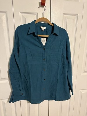 J.Jill Women s Medium Marine Blue V-Neck Blouse Long Sleeve Tunic NWT