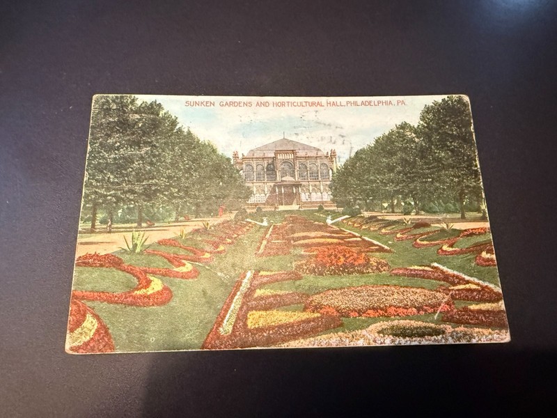 Antique postcard, postmarked 1910, Sunken Gardens, Pa.