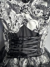 Hearts & Roses Corset Dress UK 8 10  Gothic Lace  Black White skull gothic mini