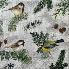 2 x cocktail paper napkins for decoupage Winter birds Maisies friends pine