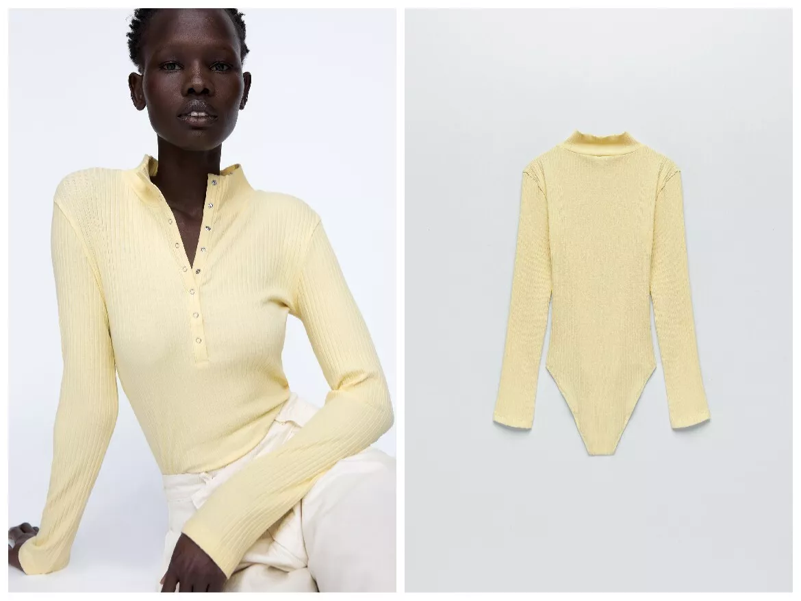 ZARA MOCK NECK RIBBED BODYSUIT LEMON YELLOW 0962 151 S eBay
