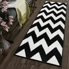 Designer Läufer  Teppich Brücke Flur Schwarz Weiß Modern Zick Zack Geometrisch
