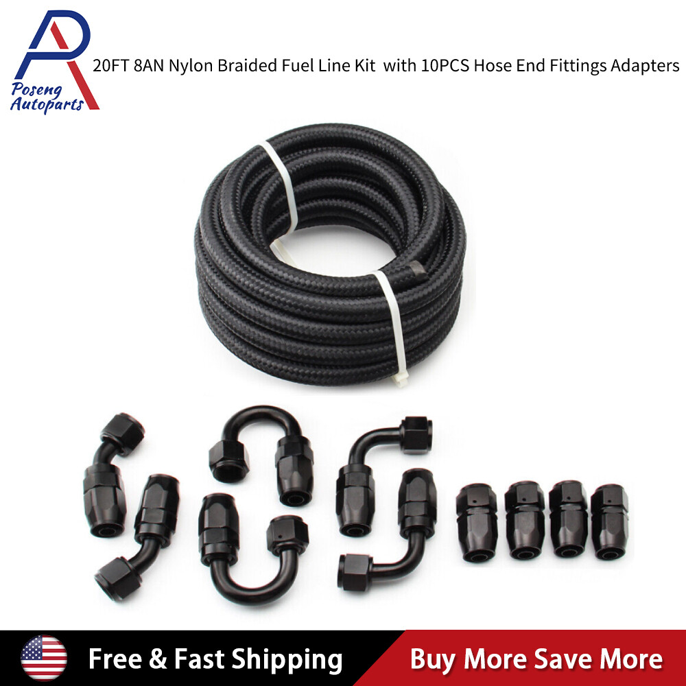 2 In Fuel Hose 1/2" 8AN 20FT Nylon Braided Fuel Line Kit – High-Pressure Hose For Oil, Gas, & Fuel, With Fittings – Black, 1-Year Warranty Fuel Line Assembly - Foto 3
