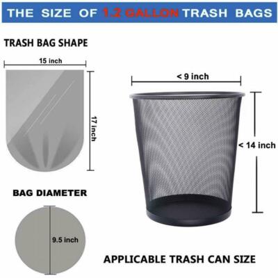 1.2 Gallon Small Trash Bags 100-Count - Clear Light Duty Wastebasket Liners For Bathroom & Office