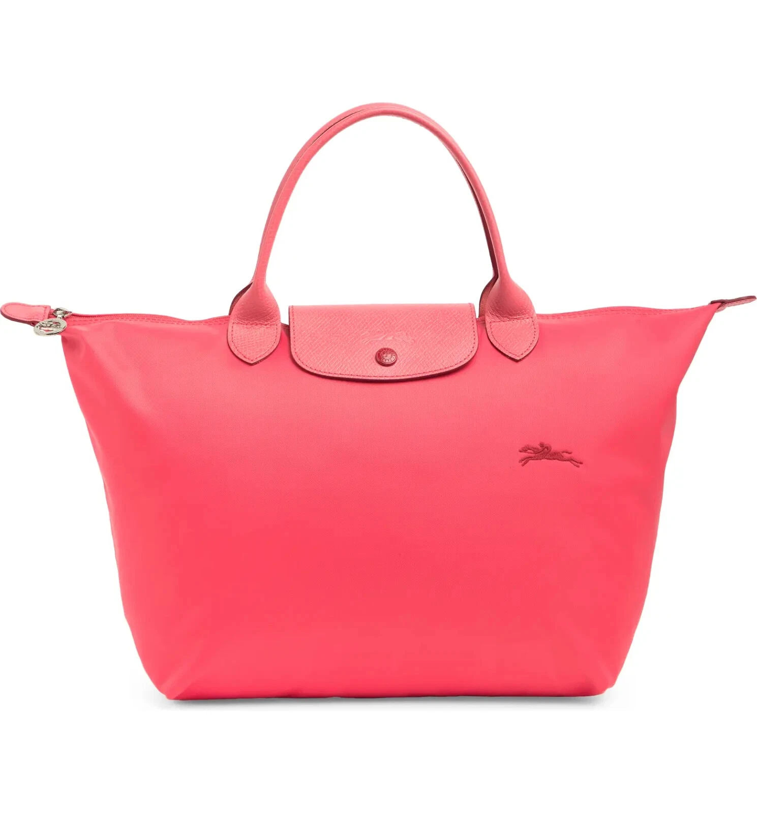 Borsa tote nuova con etichette Longchamp Medium Le Pliage Club finitura pelle POMEGRANTE prezzo al dettaglio $155