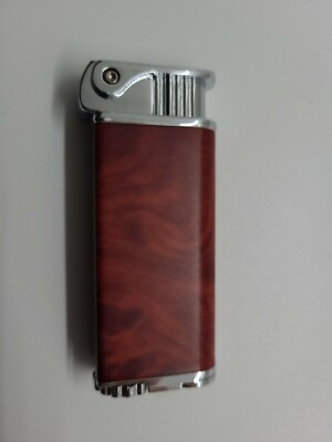 VINTAGE ETERNITY LIGHTER, SILVER TONE WITH FAUX WOOD GRAIN. 
