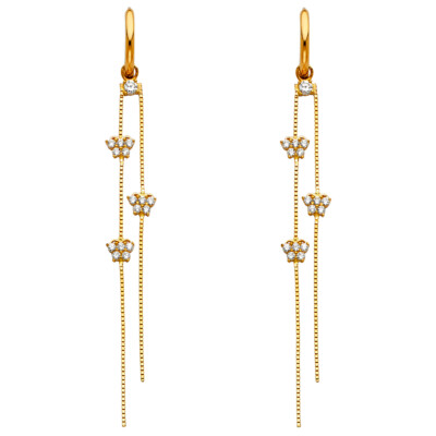 Ioka - 14K Yellow Gold CZ Stone Butterfly Dangle Hanging Drop Huggies Hinged Ear