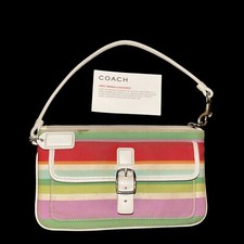 Vintage Y2K 90s Coach Hamptons Multicolor Striped Twill Wristlet 40509 Preppy