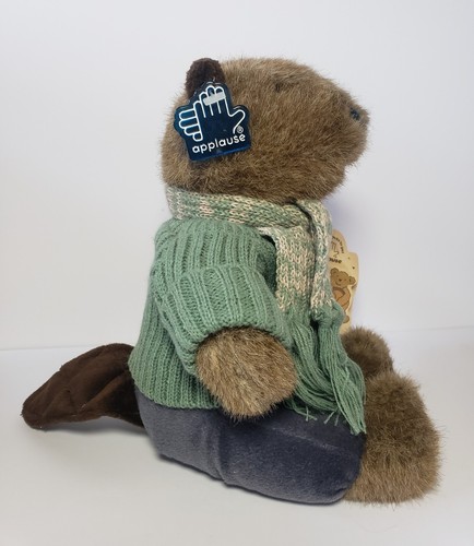 Vintage Applause Bravo Ward Beaver Stuffed Plush Toy Green Sweater & Scarf NWT
