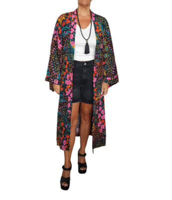 Women's Vibrant Garden Boho Kimono  Bold Floral Wrap for Effortless Style