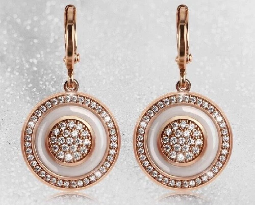 New Fine 585 Rose Gold White Ceramic Clip Earrings From Europe FREE SHIPPING - Image 2 of 4