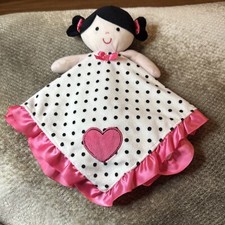 Okie Dokie Doll Lovey Heart Black Polka Dot Pink Satin Security Blanket Rattle