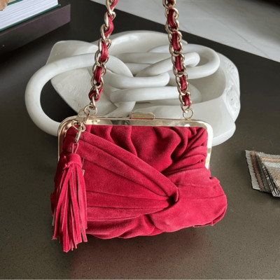 ADRIENNE VITTADINI Red Burgundy Suede Knotted Tassel Shoulder Bag.