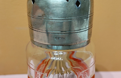 Antique Sugar Shaker Cut Glass With EPNS Silver Lid And Red Floral Detailing - Picture 4 of 12