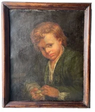18th CENTURY GREUZE ? FRENCH OLD MASTER  PORTRAIT OF A BOY ANTIQUE OIL PAINTING