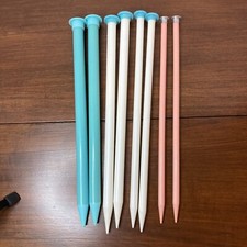 4 Vtg Pair Huge Boye Knitting Needles Size 35 19 17 15 Aqua Blue White Pink