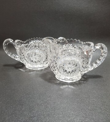 Vintage, Cambridge Near Cut Crystal Glass Creamer & Sugar Bowl Set, Excellent 