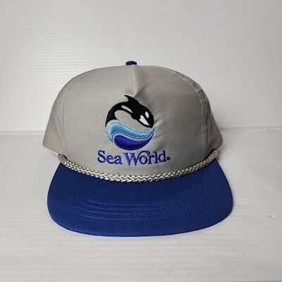 Vintage Sea World Rope Trucker Snapback Hat Two Tone