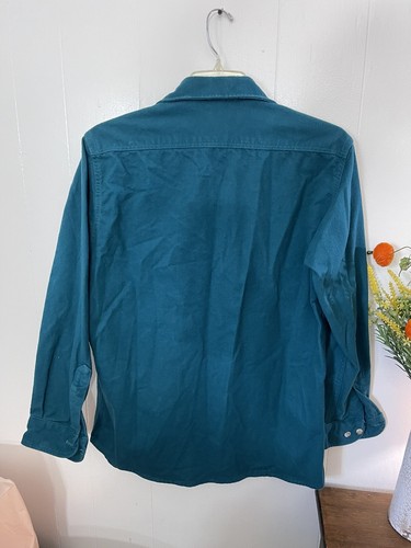 Cabela’s L Chamois Cloth Flannel Shirt Teal Heavy Cotton Flannel Euc - Picture 5 of 5