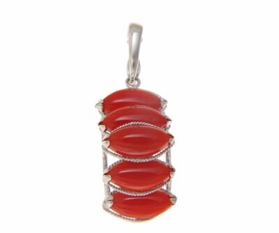 ECHTE NATÜRLICHE MARQUISE ROTE KORALLE ANHÄNGER VERSTÄRKER MASSIV 14K WEISSGOLD 11,40 MM