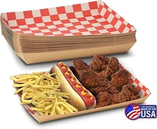 MT Products Cafeteria Food Tray - 10" Red & White Paper Lunch Tray - Pack of 20