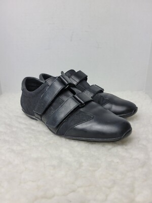 Gucci 121830 Black Leather GG Canvas Hook & Loop Strap Sneakers
