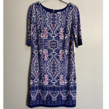 NWT Eliza J Printed Bateau Neck Shift Dress Size 8
