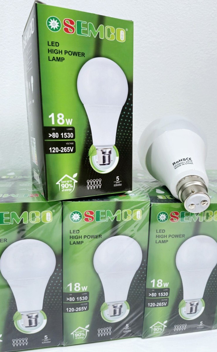 6 Bombillas LED B22 18W = 180W Equivalente - Luz Día Ultra Blanca 8000K, Ahorro Energético A+++