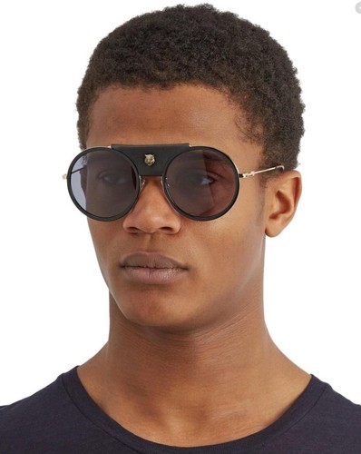 GUCCI SUNGLASSES GG0061S 016 ROUND FRAME AVIATOR LEATHER TIGER HEAD $650 UNISEX - Picture 6 of 10