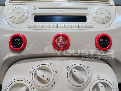 FIAT 500 ABARTH NEU GLÄNZEND ROT 3 X ARMATURENBRETTSCHALTER KNOPF ABDECKUNGEN 