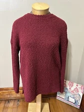 Qearal Long Sleeve Fuzzy Knitted Sweater Popcorn Side Split Loose Pullover XL