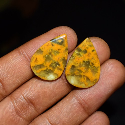 23 Carat Natural Bumble-Bee Jasper Loose Stone Pear Matching Pair Cabochon - Picture 2 of 3