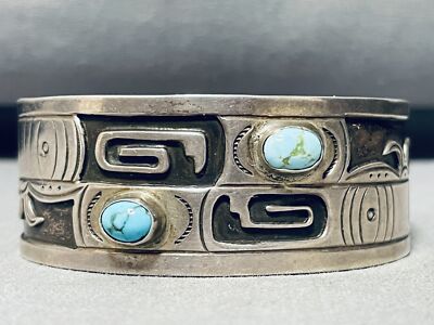 Kristi Davis Vintage Native American Navajo Turquoise Sterling Silver Geomtric Bracelet Kristi Davis Vintage Native American Navajo Turquoise Sterling Silver Geomtric Bracelet
