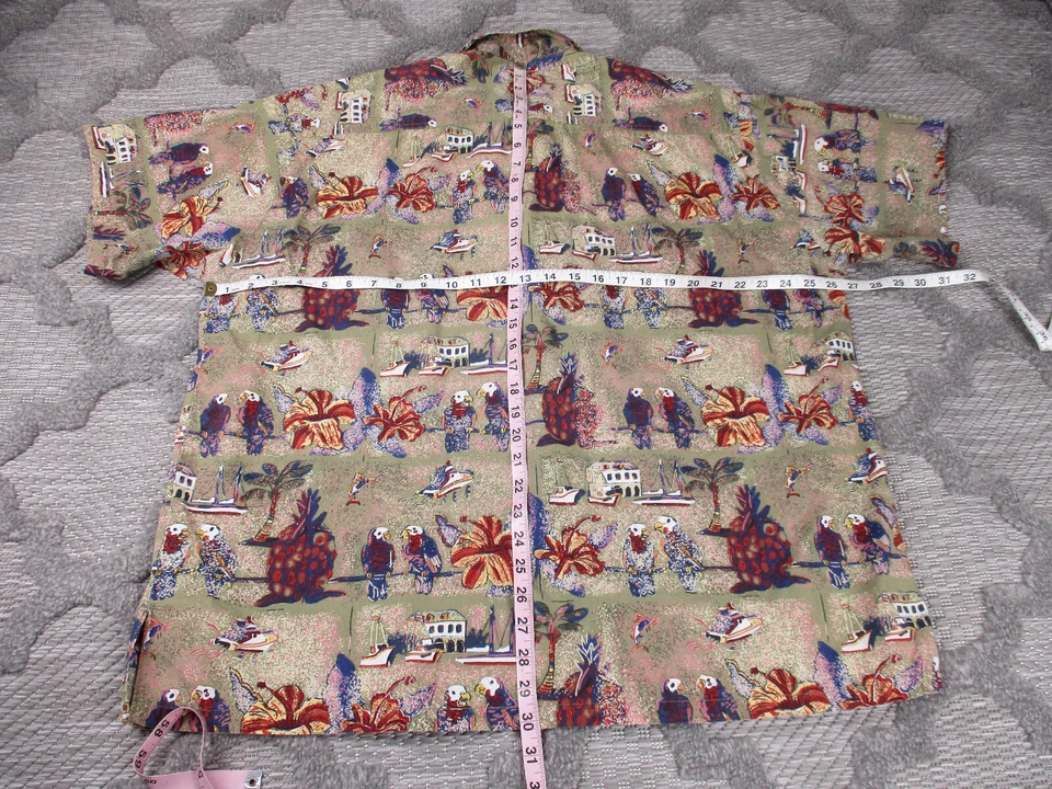 Kahala 男式夏威夷衬衫绿色 XL 码花卉菠萝鹦鹉 S/S 美国制造 — 第 4/4 张图片