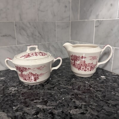 Royal Tudor Ware Barker Bros Pink/Red Waltham Creamer And Sugar Set England