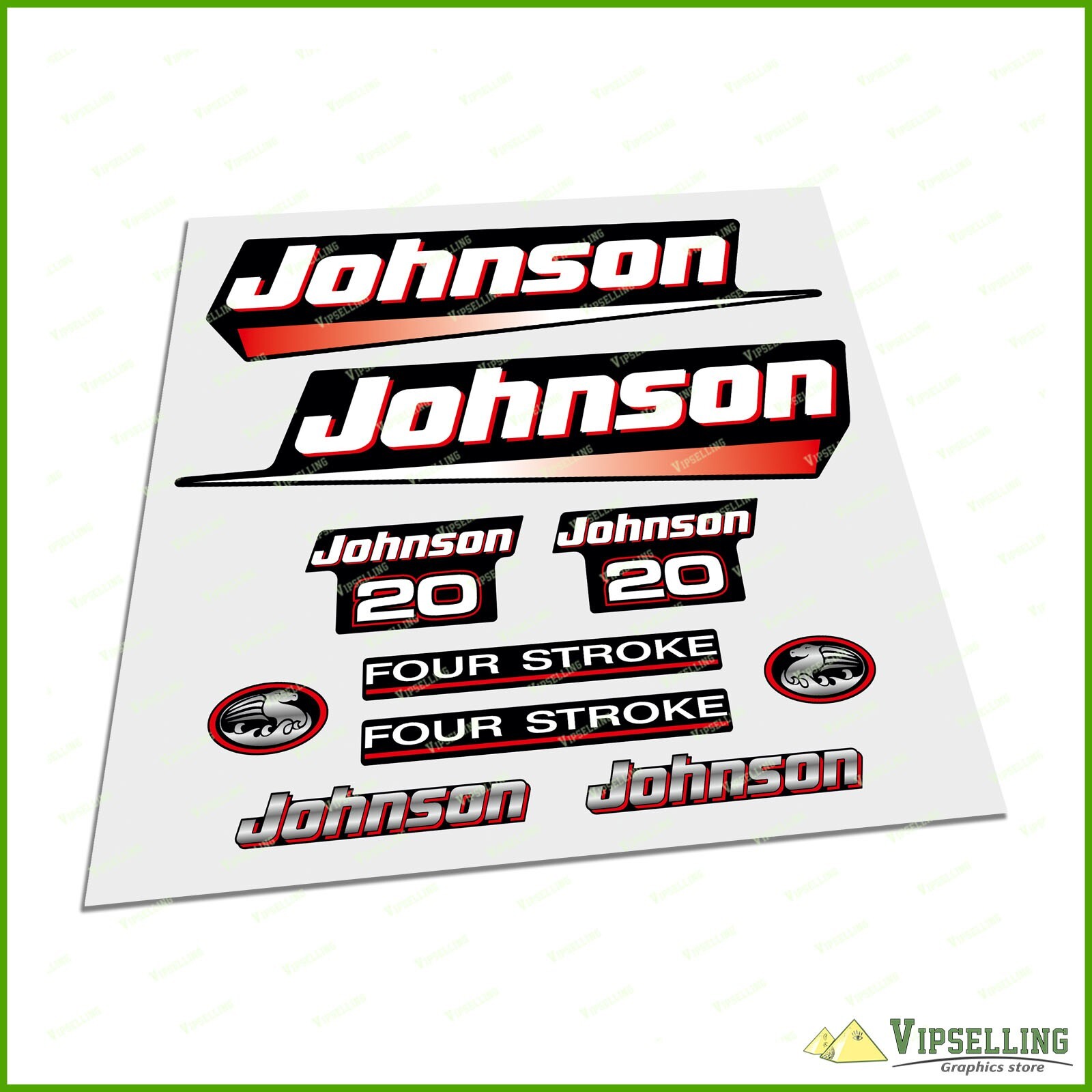 JOHNSON 20 HP Motor Boat Sea Horse Power Restoration Laminated Decals ...