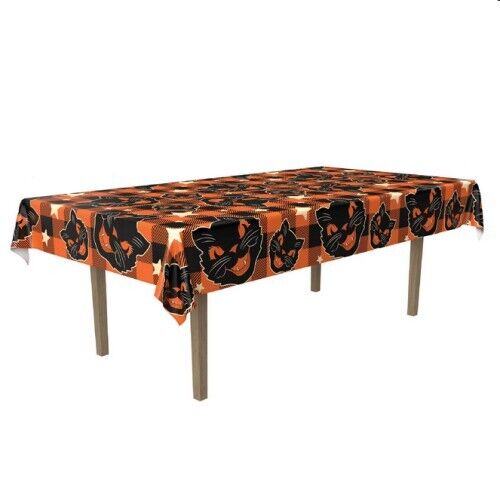 Vintage Fabric Halloween Tablecover Retro Black Cat tablecloth NEW - Picture 2 of 2