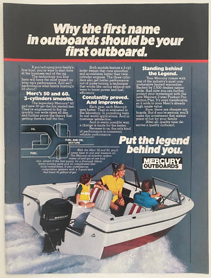 Mercury Outboards 50 and 60 3-Cylinders Smooth Vintage 1986 Print Ad