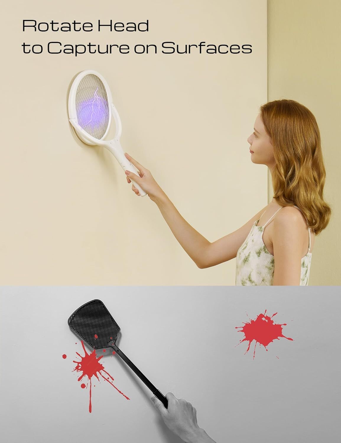 Raquette moustique électrique avec manche ergonomique pour chasser les nuisibles la nuit - 2