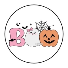 30 HALLOWEEN ENVELOPE SEALS LABELS STICKERS 1.5" ROUND CUTE BOO